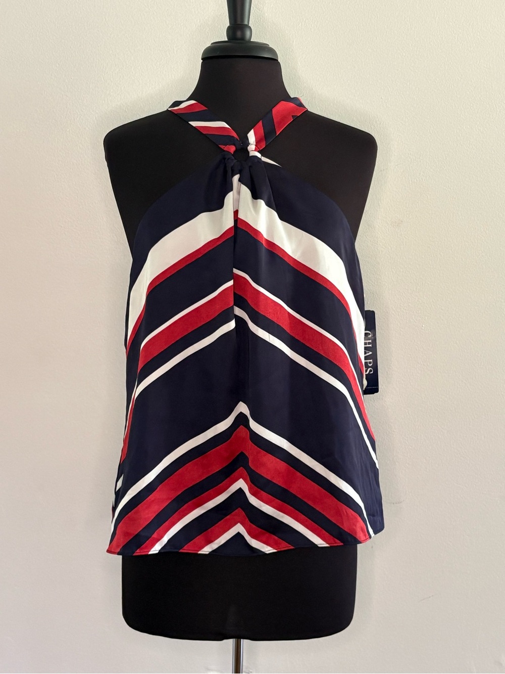 Chaps Navy Red White Striped Halter Neck Tank PXL